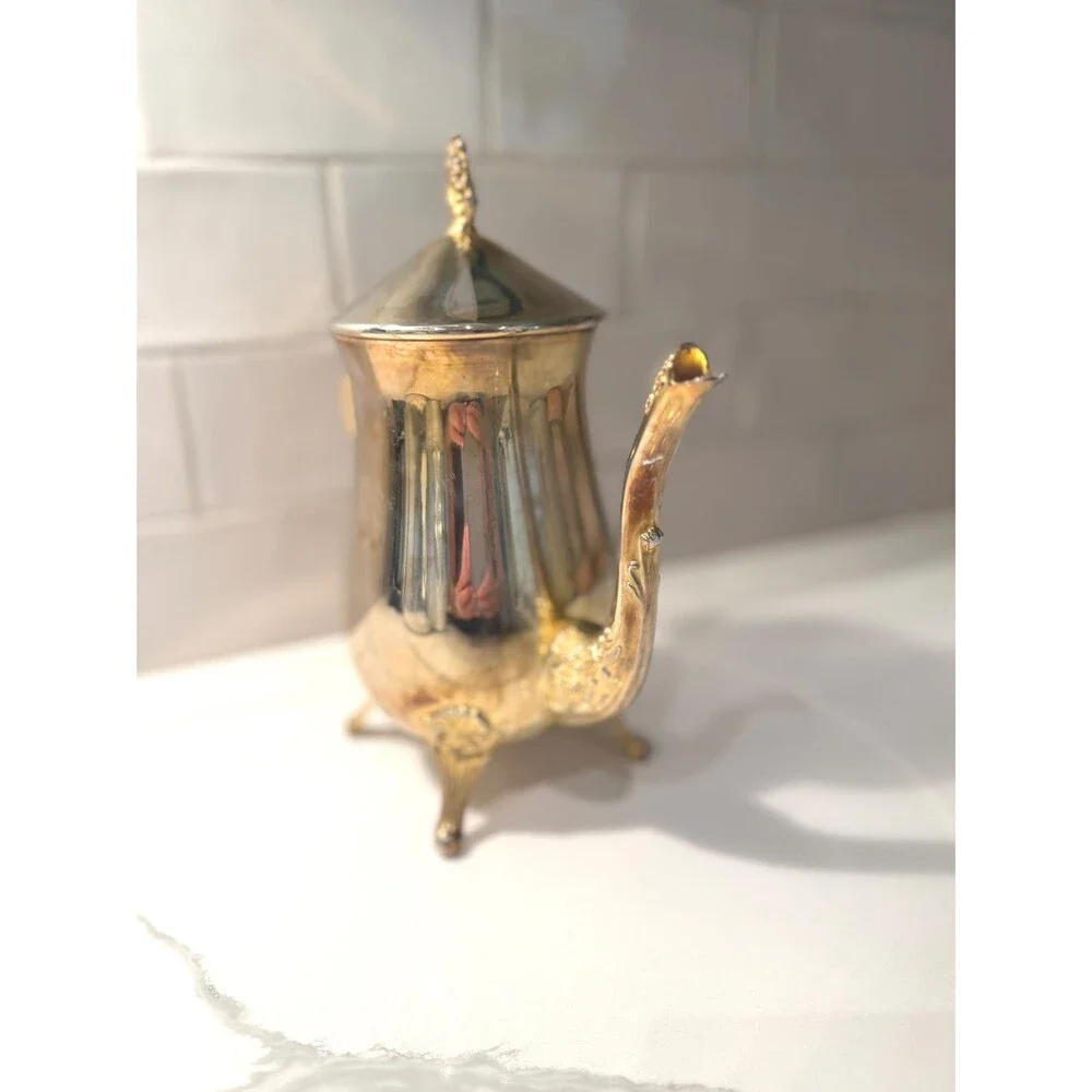 Vintage International Silver Co Gold Plated Coffee Pot, Victorian Tea Server